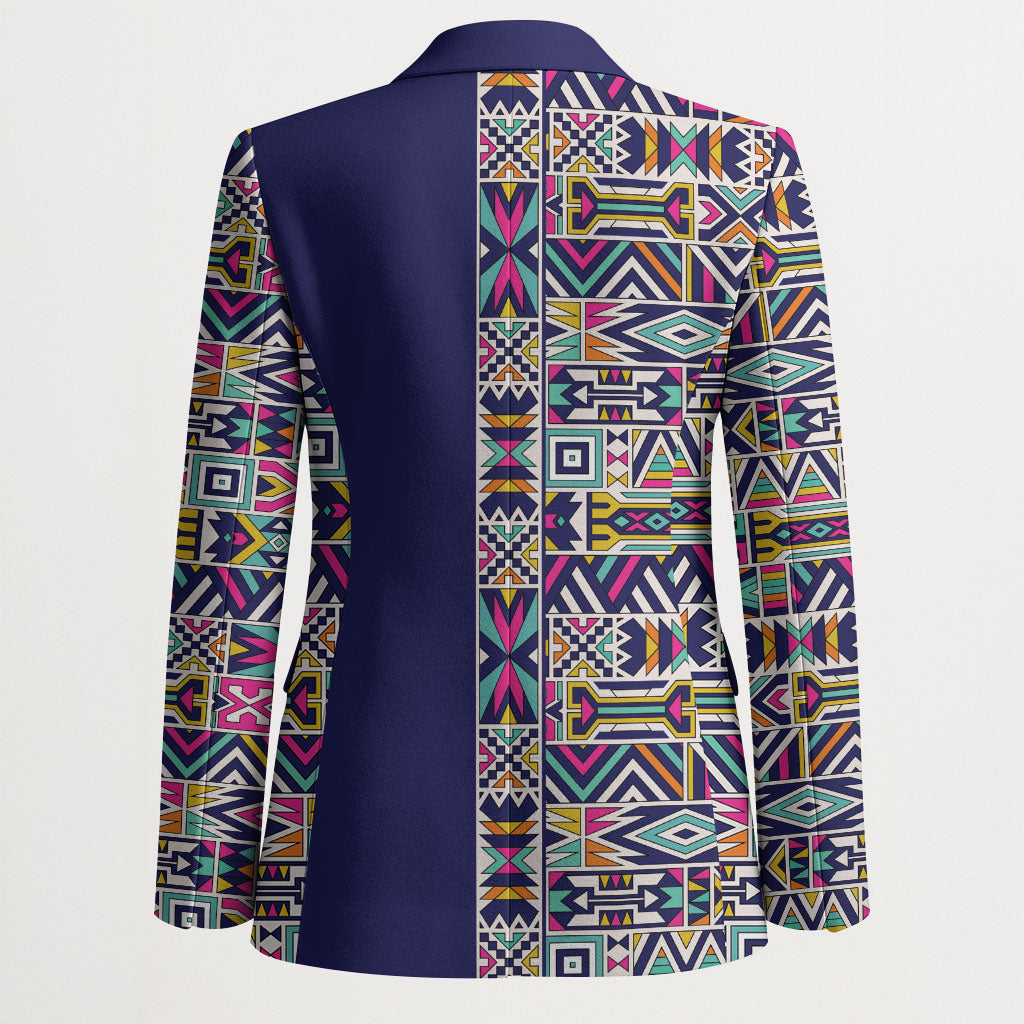 African Ndebele Art Patterns Blazer Navy Blue Half Style