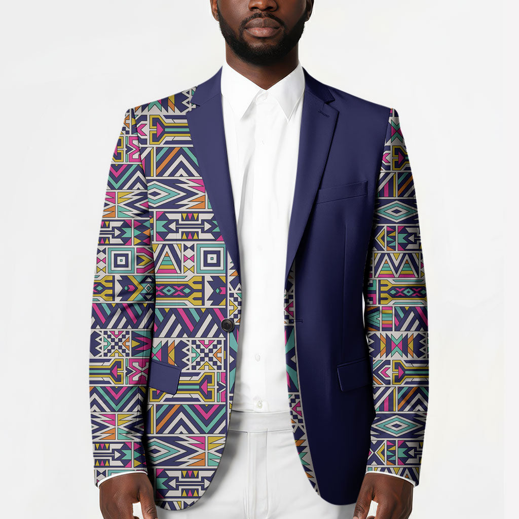 African Ndebele Art Patterns Blazer Navy Blue Half Style
