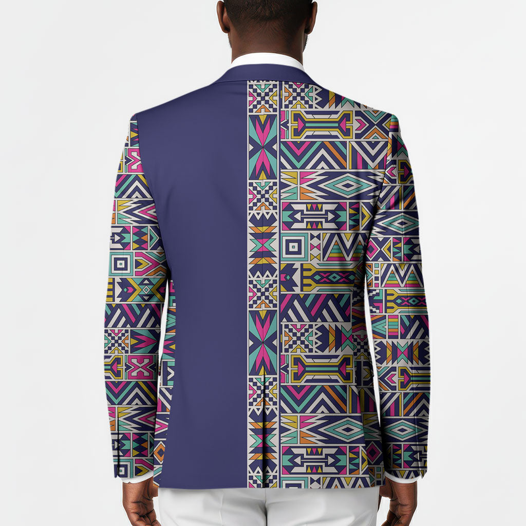 African Ndebele Art Patterns Blazer Navy Blue Half Style