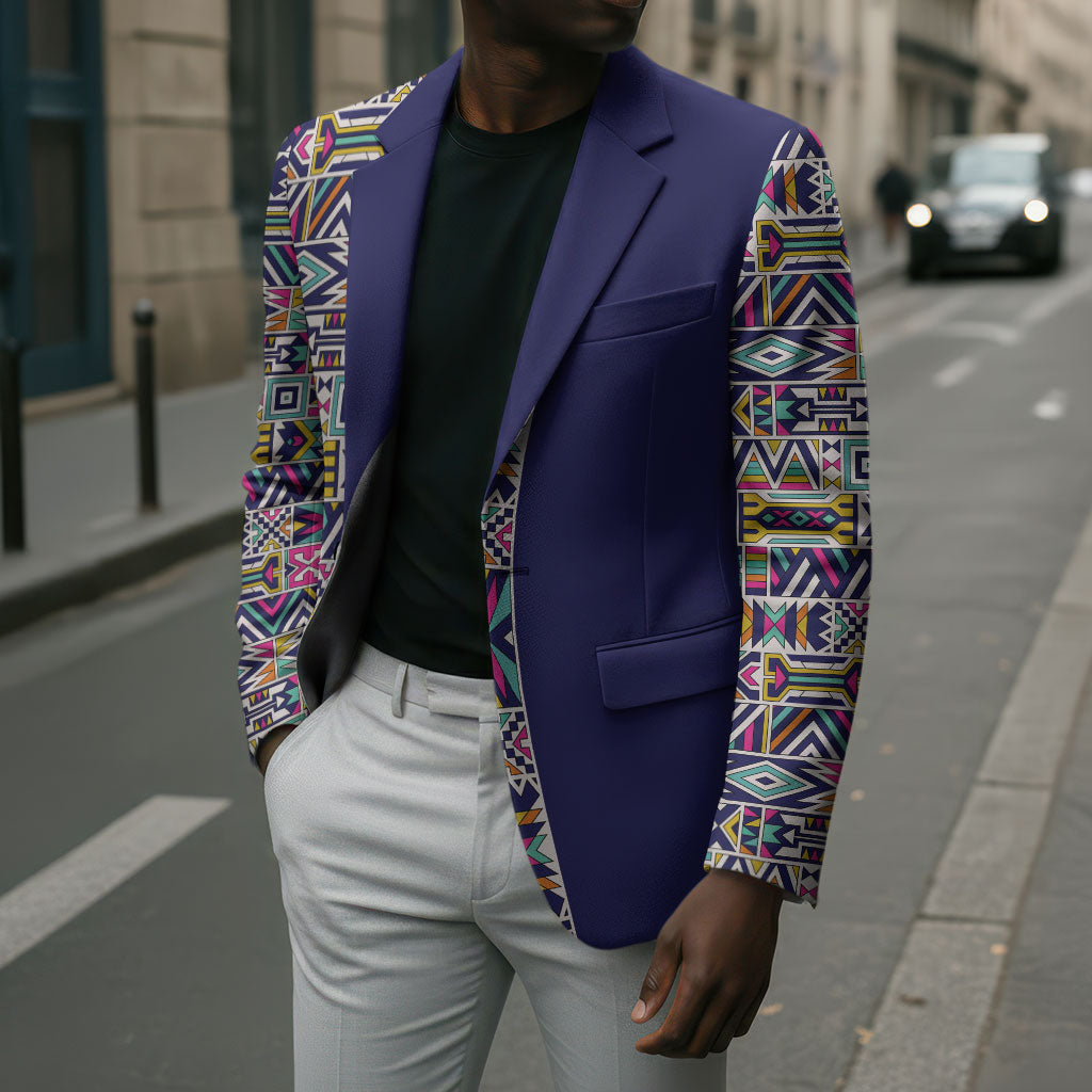 African Ndebele Art Patterns Blazer Navy Blue Half Style