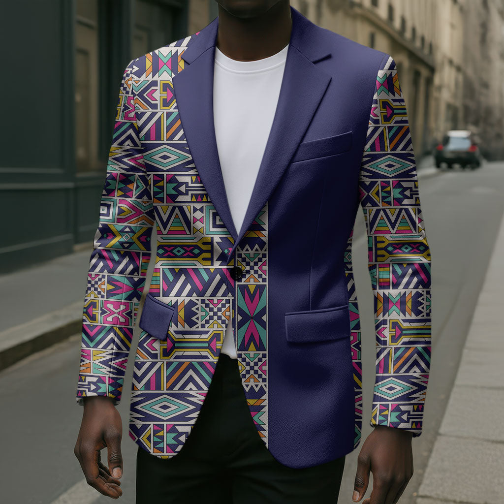 African Ndebele Art Patterns Blazer Navy Blue Half Style