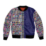 African Ndebele Art Patterns Bomber Jacket Navy Blue Half Style
