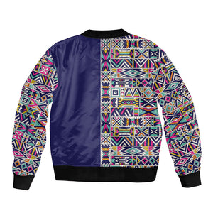 African Ndebele Art Patterns Bomber Jacket Navy Blue Half Style