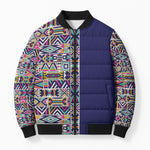 African Ndebele Art Patterns Bomber Puffer Jacket Navy Blue Half Style