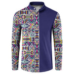 African Ndebele Art Patterns Button Sweatshirt Navy Blue Half Style