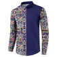 African Ndebele Art Patterns Button Sweatshirt Navy Blue Half Style