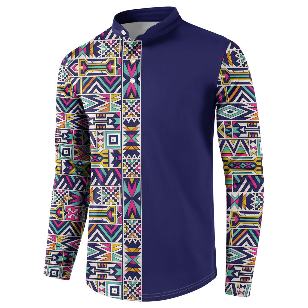 African Ndebele Art Patterns Button Sweatshirt Navy Blue Half Style