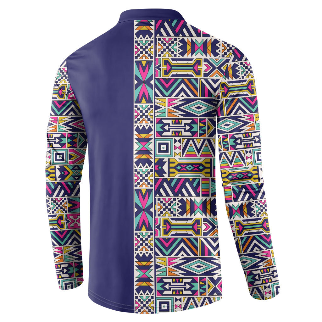 African Ndebele Art Patterns Button Sweatshirt Navy Blue Half Style
