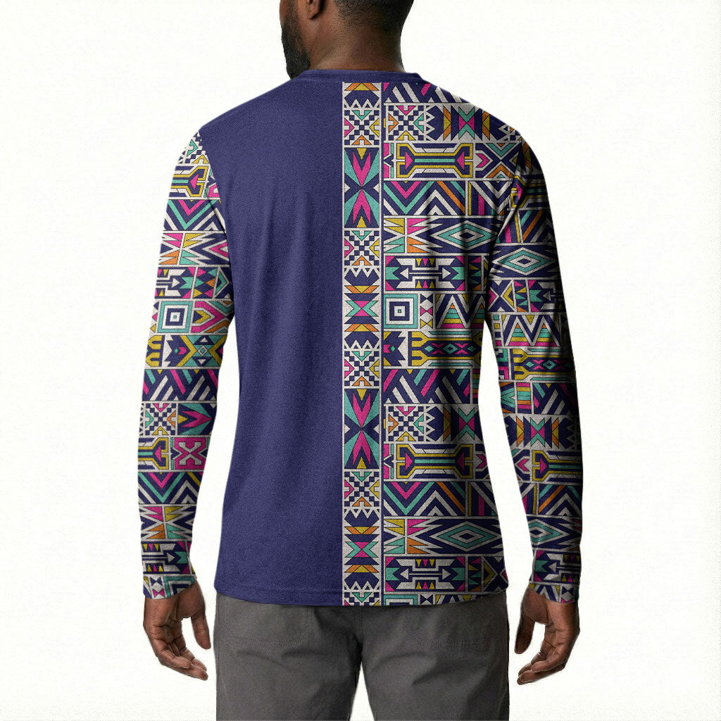 African Ndebele Art Patterns Button Sweatshirt Navy Blue Half Style
