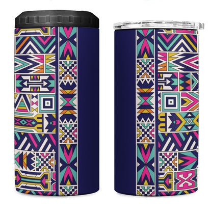 African Ndebele Art Patterns 4 in 1 Can Cooler Tumbler Navy Blue Half Style