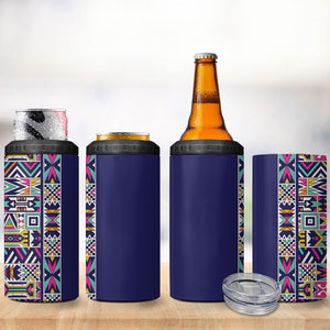 African Ndebele Art Patterns 4 in 1 Can Cooler Tumbler Navy Blue Half Style