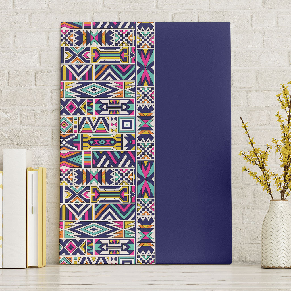 African Ndebele Art Patterns Canvas Wall Art Navy Blue Half Style