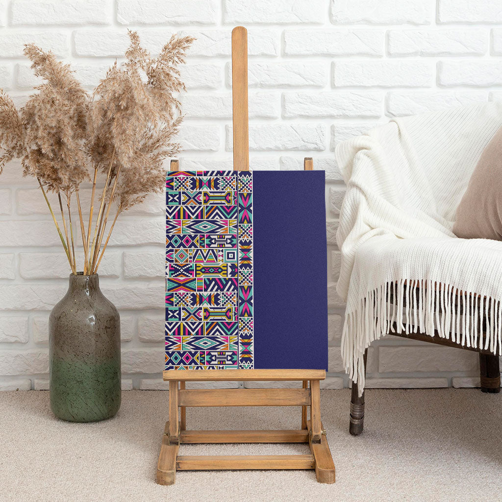 African Ndebele Art Patterns Canvas Wall Art Navy Blue Half Style