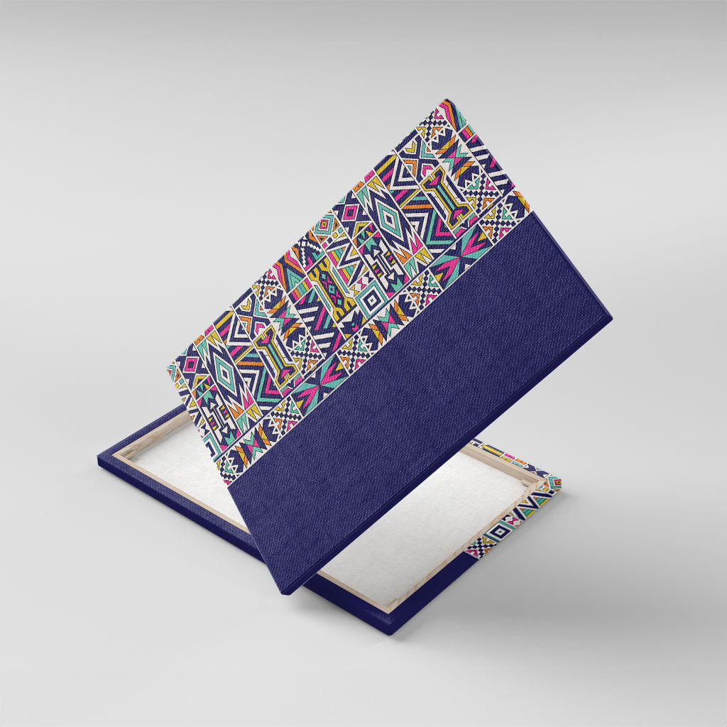 African Ndebele Art Patterns Canvas Wall Art Navy Blue Half Style