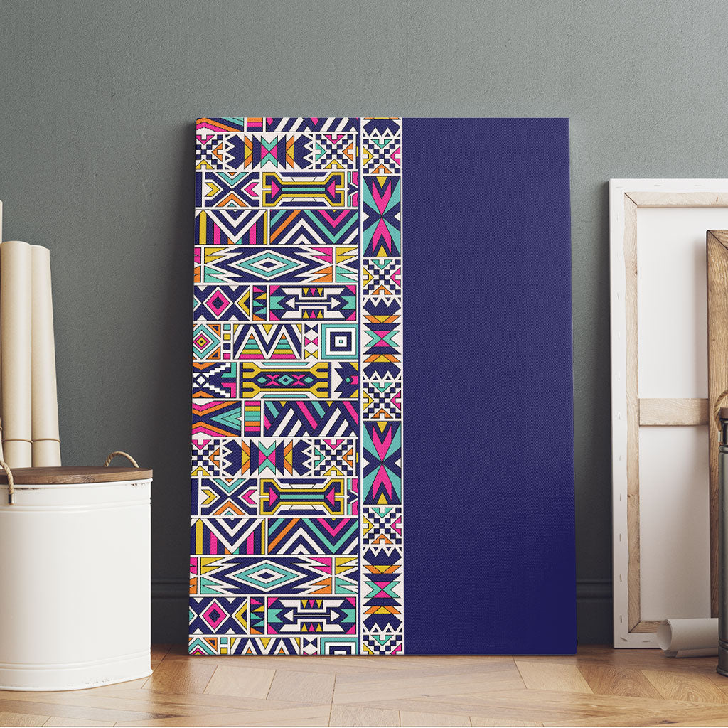 African Ndebele Art Patterns Canvas Wall Art Navy Blue Half Style