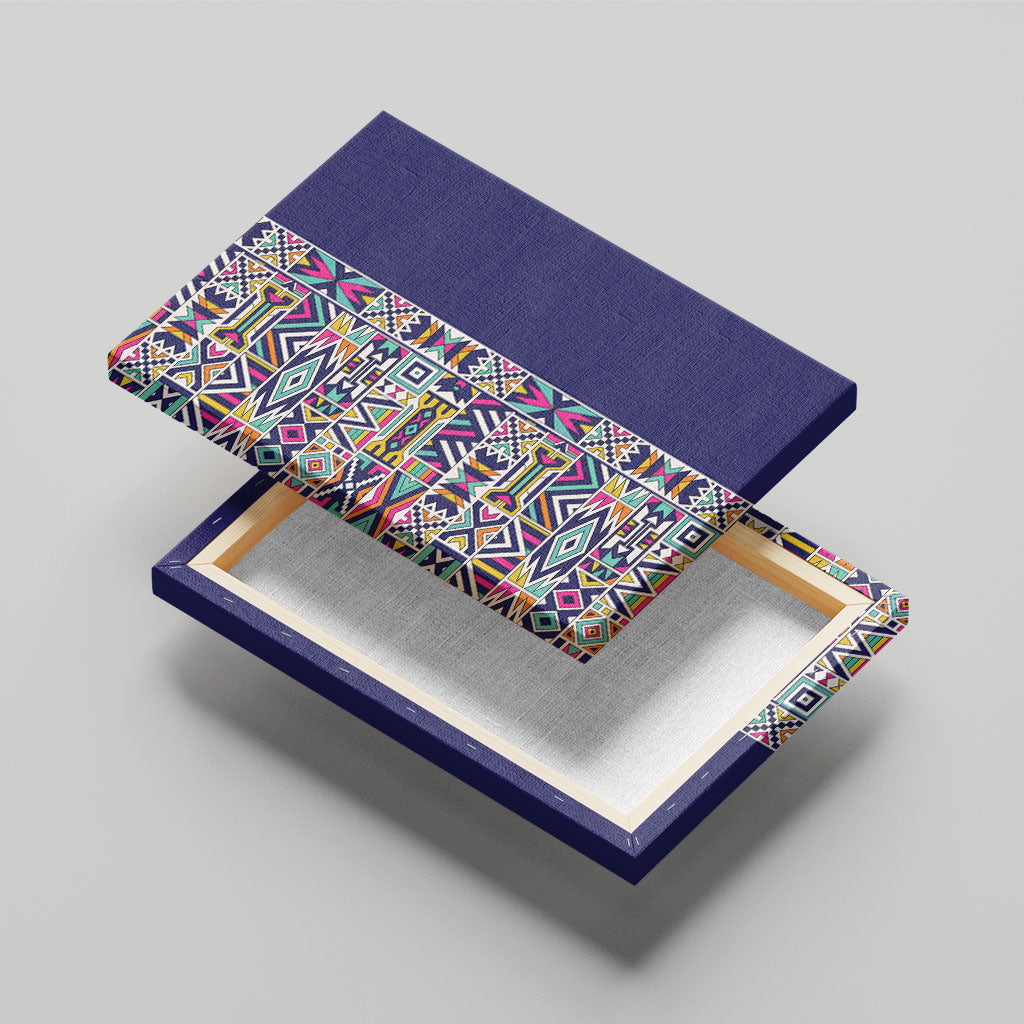 African Ndebele Art Patterns Canvas Wall Art Navy Blue Half Style