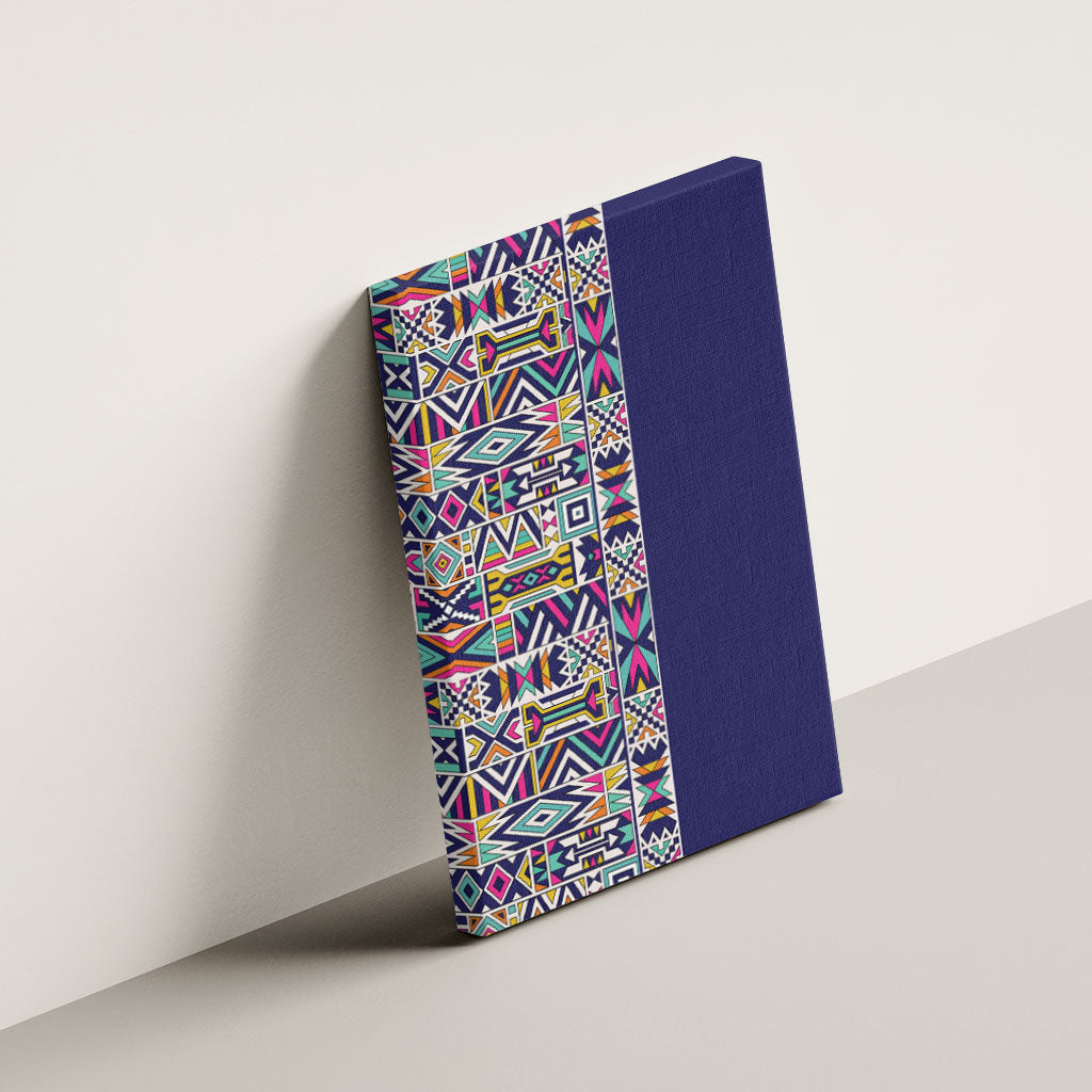 African Ndebele Art Patterns Canvas Wall Art Navy Blue Half Style