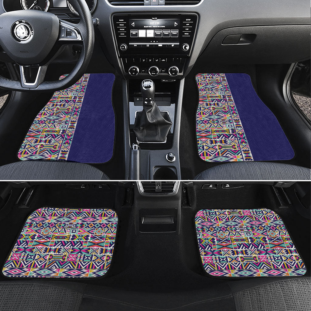 African Ndebele Art Patterns Car Mats Navy Blue Half Style