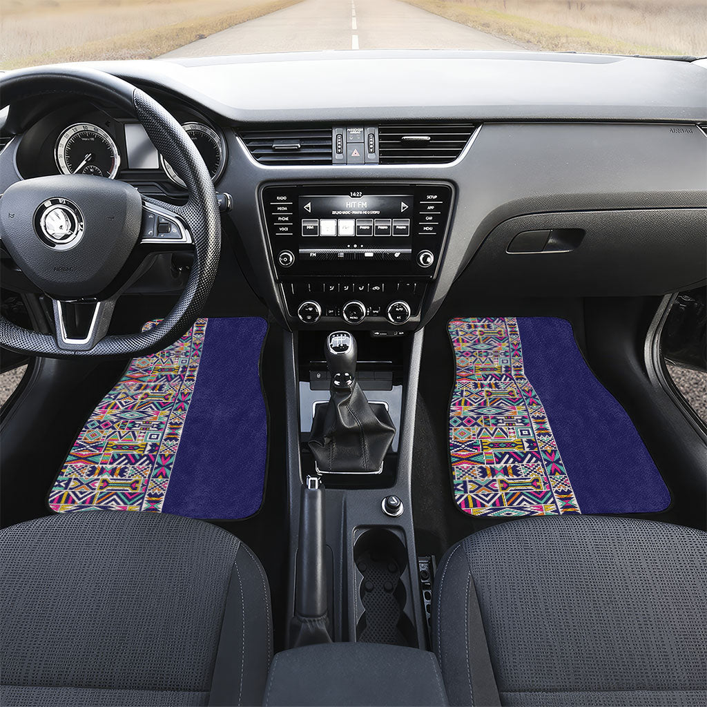 African Ndebele Art Patterns Car Mats Navy Blue Half Style