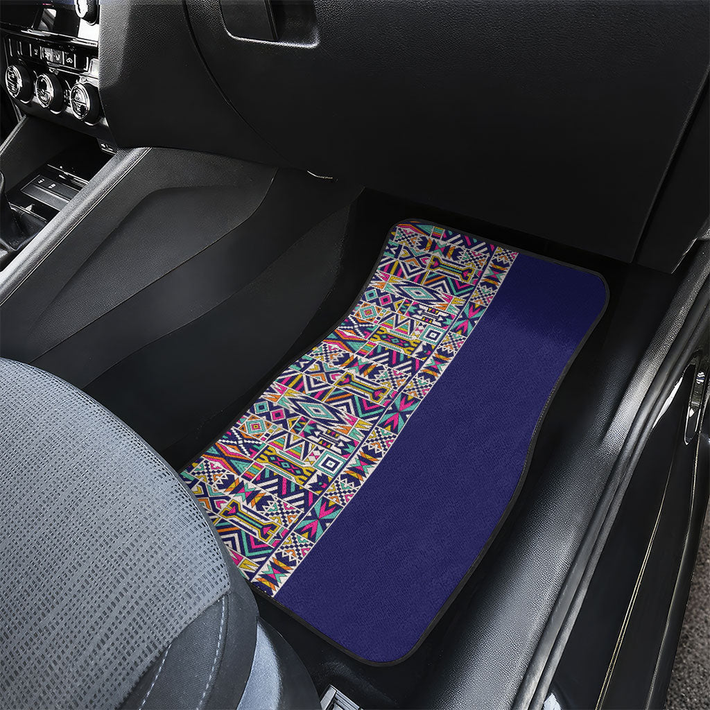 African Ndebele Art Patterns Car Mats Navy Blue Half Style