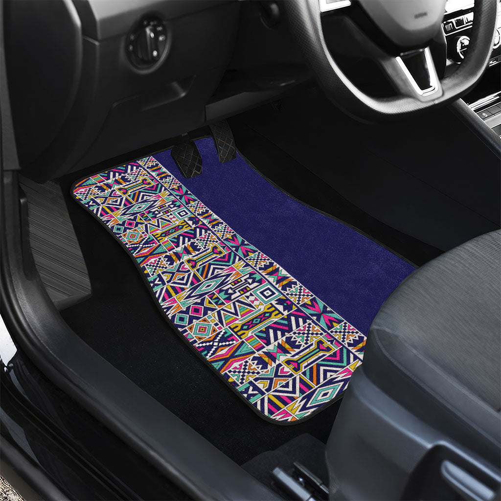 African Ndebele Art Patterns Car Mats Navy Blue Half Style