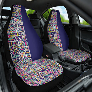 African Ndebele Art Patterns Car Seat Cover Navy Blue Half Style