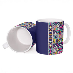 African Ndebele Art Patterns Ceramic Mug Navy Blue Half Style