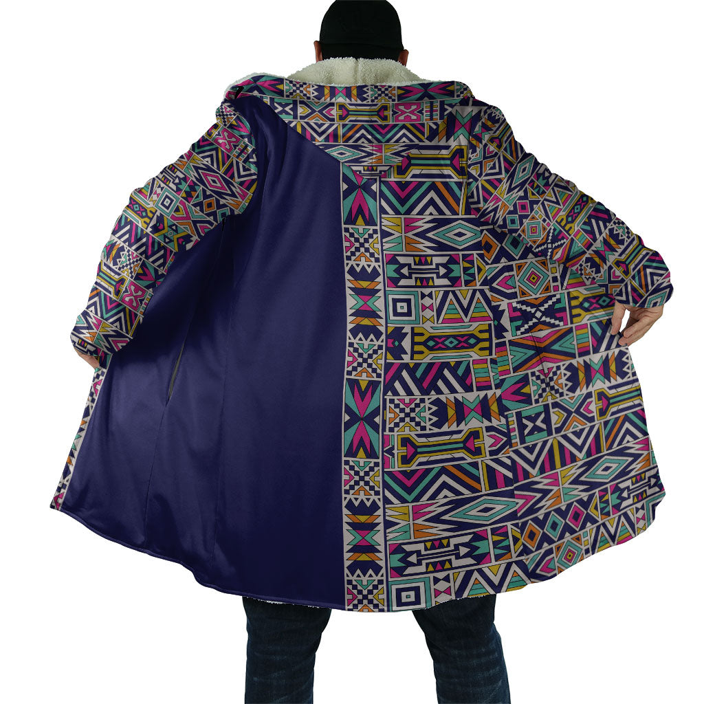 African Ndebele Art Patterns Cloak Navy Blue Half Style