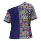 African Ndebele Art Patterns Cross Shoulder Shirt Navy Blue Half Style