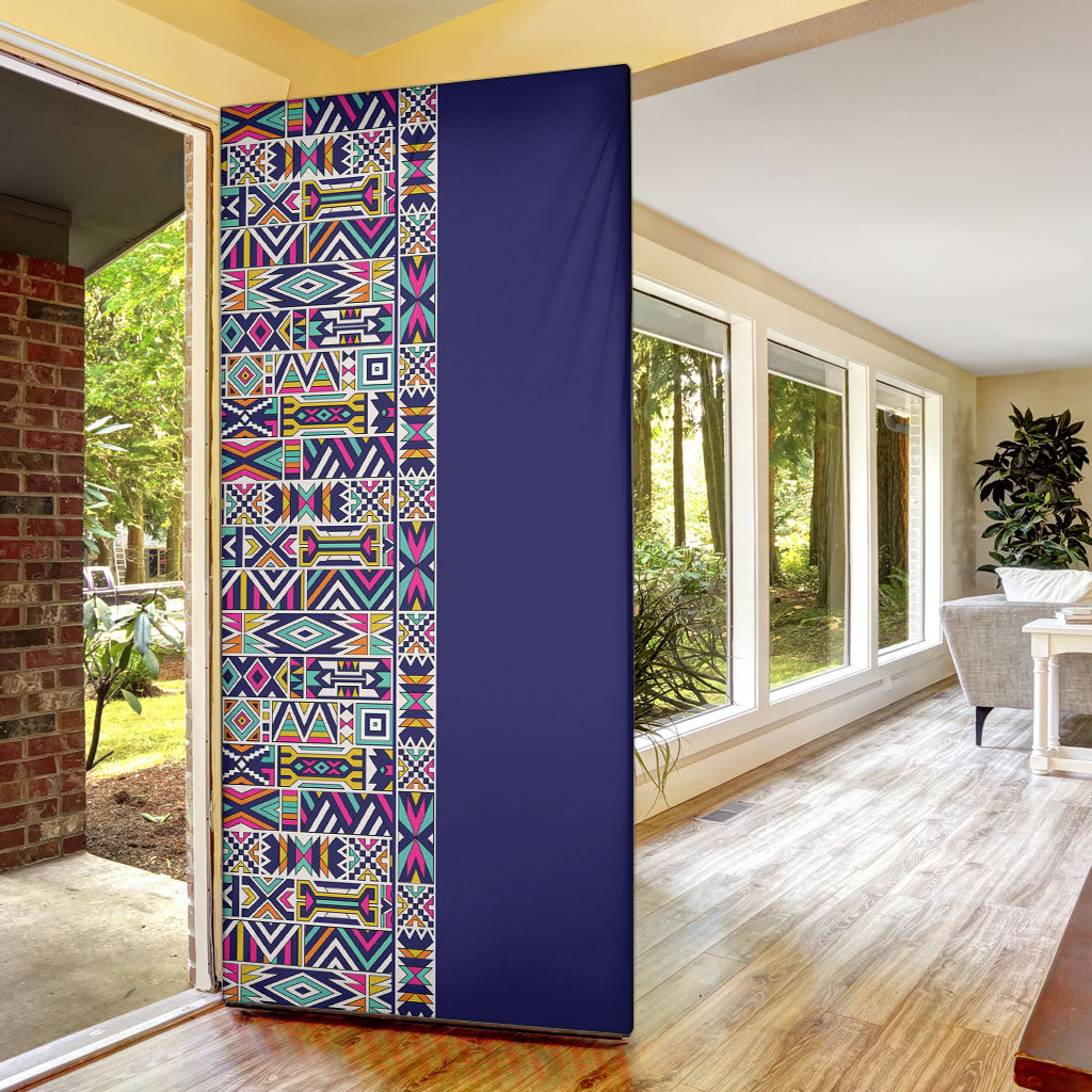 African Ndebele Art Patterns Door Cover Navy Blue Half Style