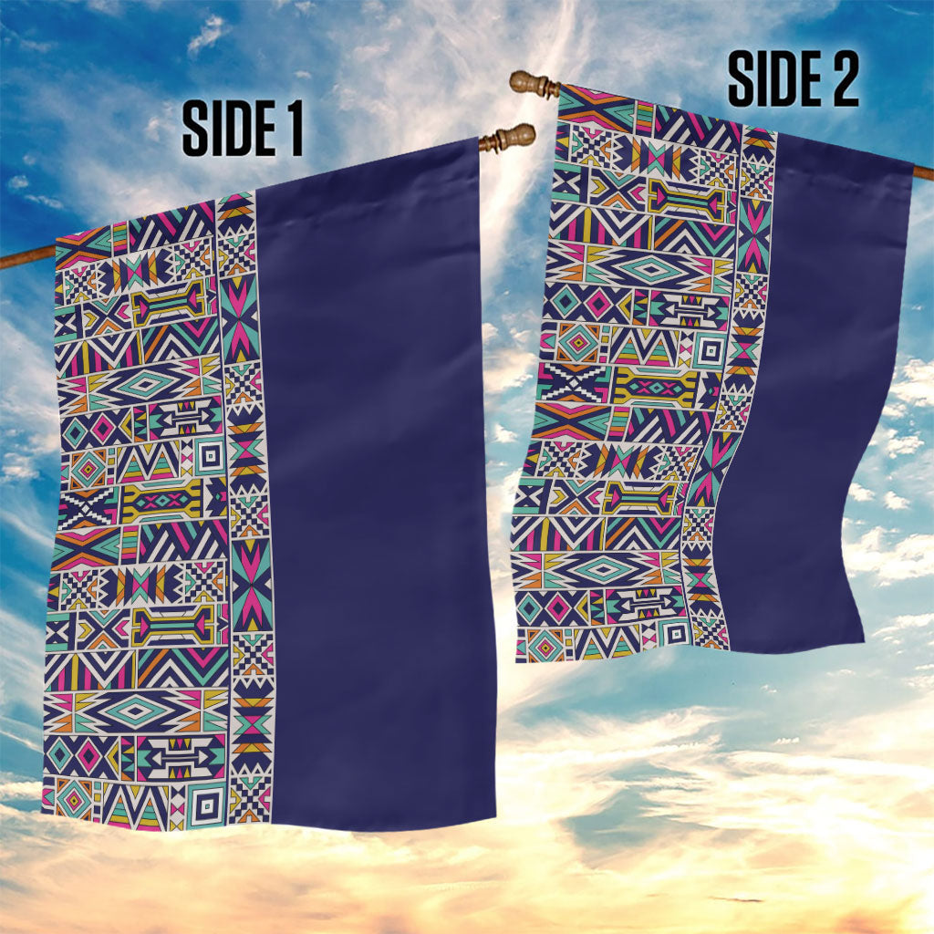African Ndebele Art Patterns Garden Flag Navy Blue Half Style