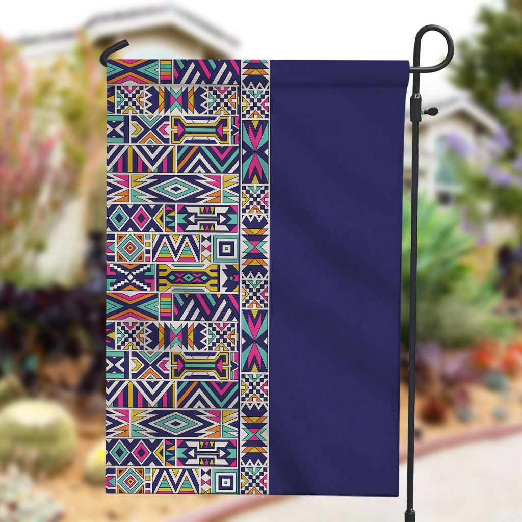 African Ndebele Art Patterns Garden Flag Navy Blue Half Style