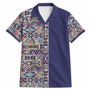 African Ndebele Art Patterns Hawaiian Shirt Navy Blue Half Style
