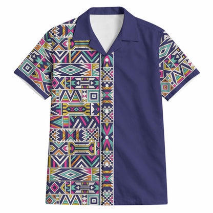 African Ndebele Art Patterns Hawaiian Shirt Navy Blue Half Style