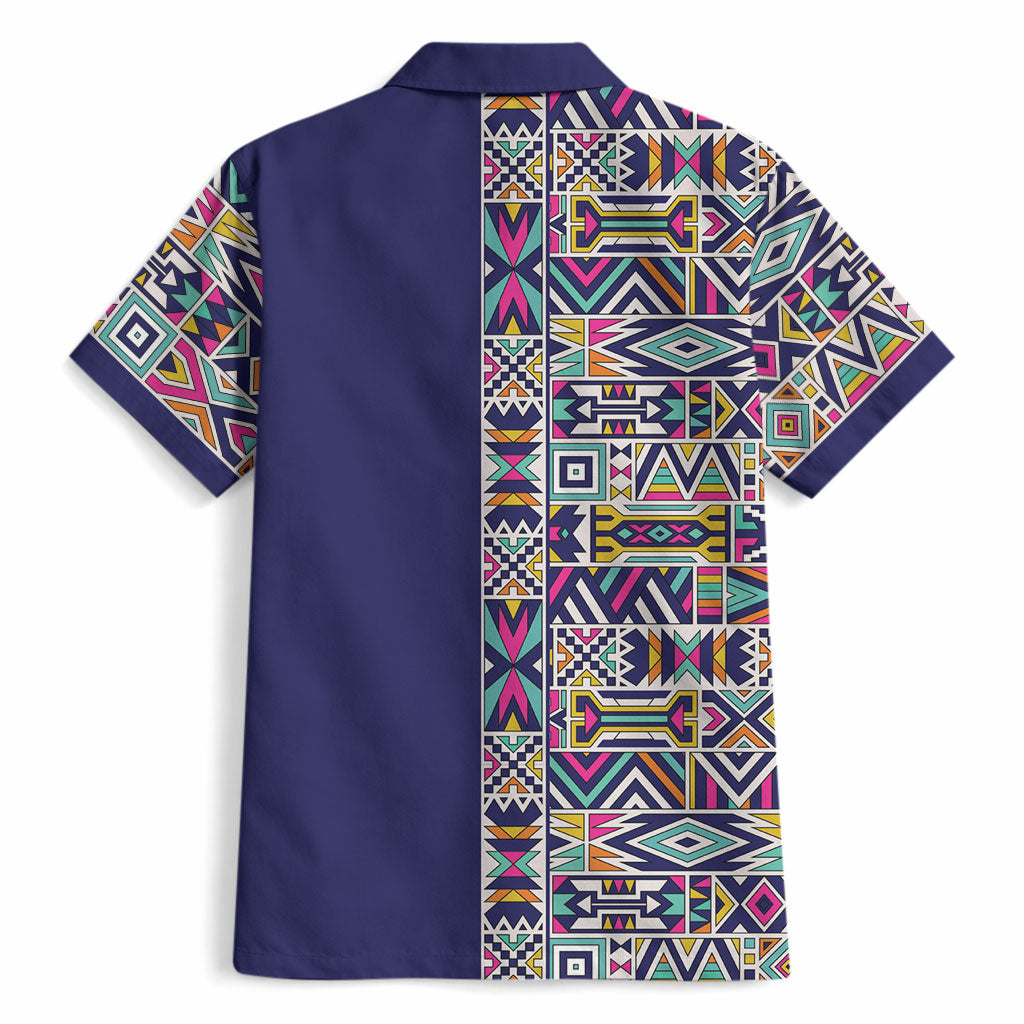 African Ndebele Art Patterns Hawaiian Shirt Navy Blue Half Style