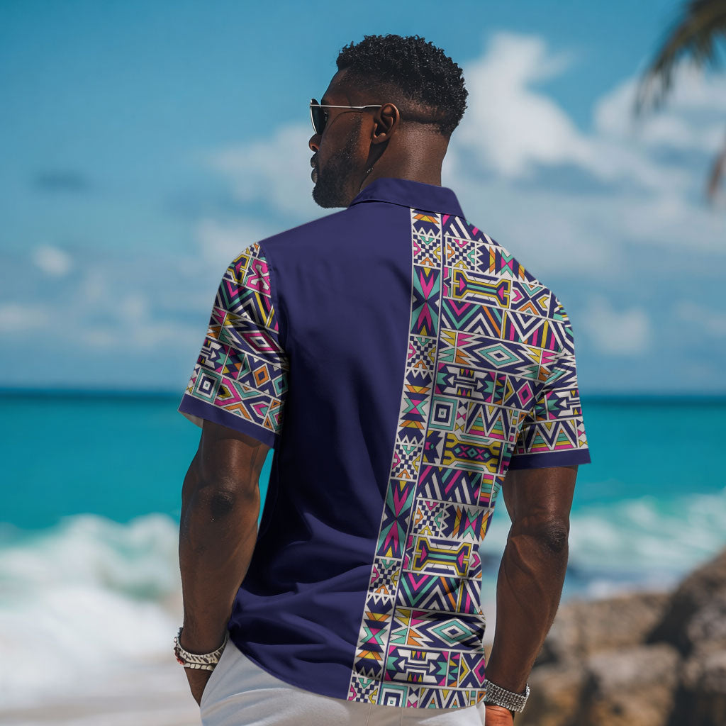 African Ndebele Art Patterns Hawaiian Shirt Navy Blue Half Style