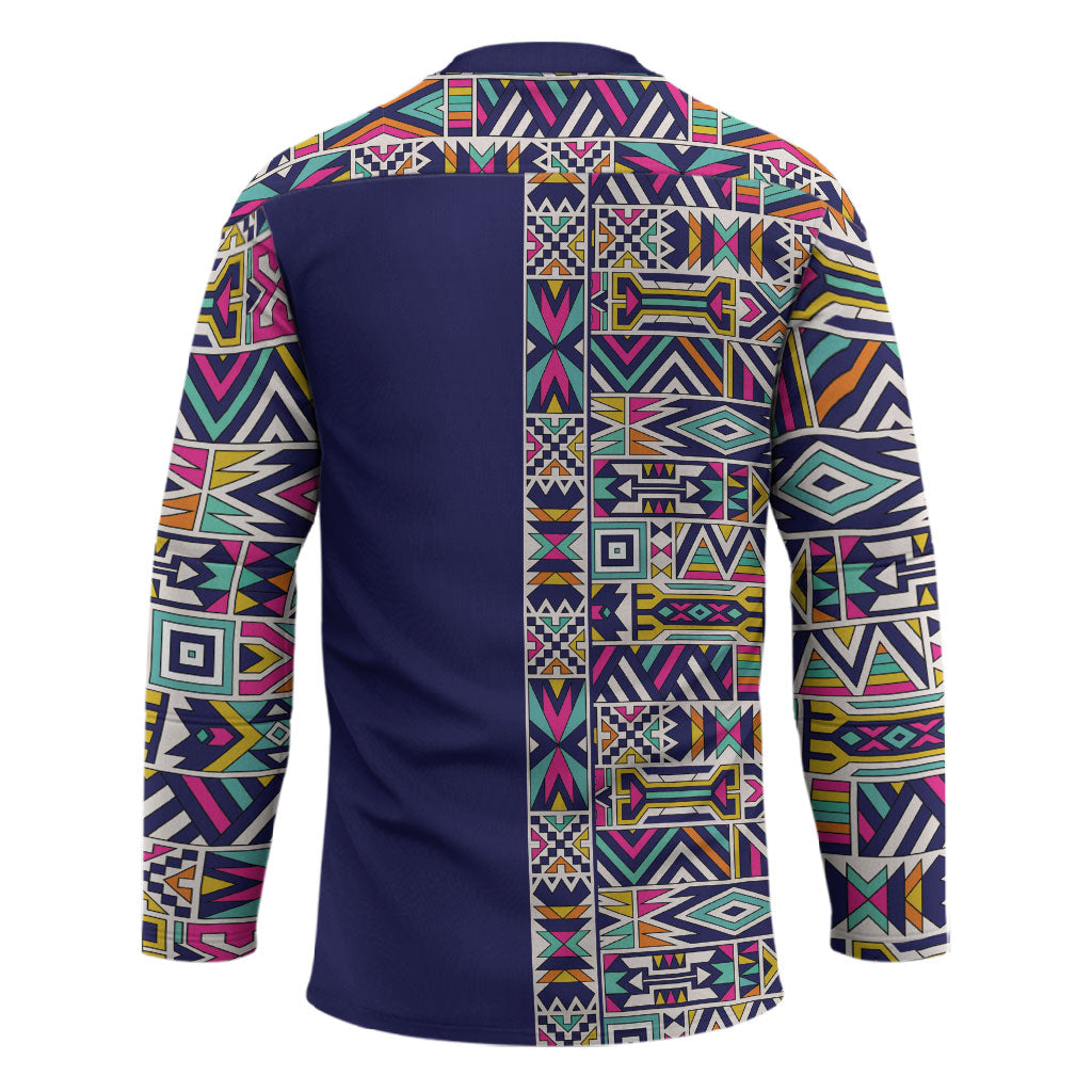 African Ndebele Art Patterns Hockey Jersey Navy Blue Half Style