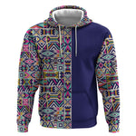 African Ndebele Art Patterns Hoodie Navy Blue Half Style