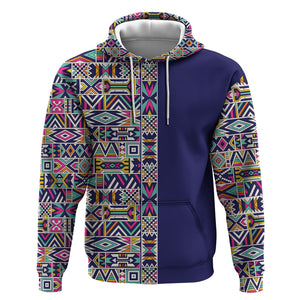 African Ndebele Art Patterns Hoodie Navy Blue Half Style