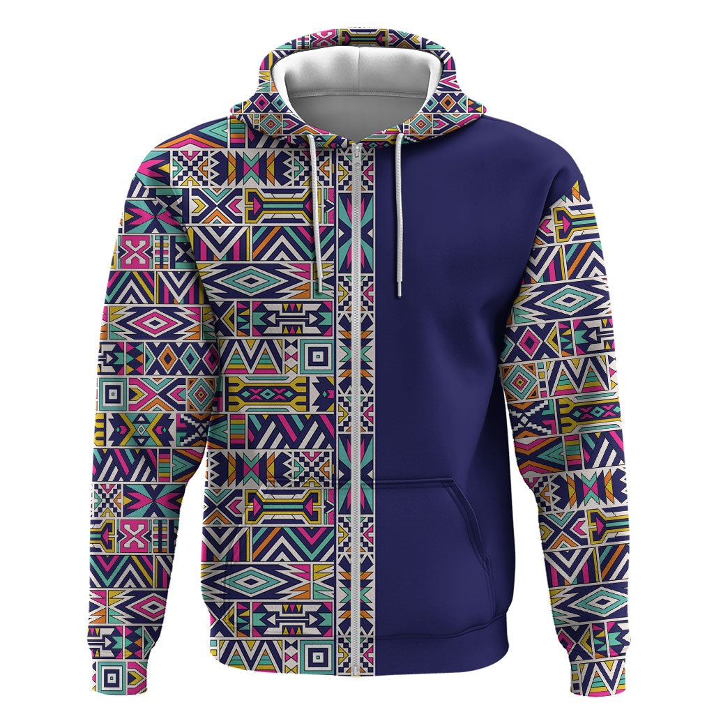 African Ndebele Art Patterns Hoodie Navy Blue Half Style