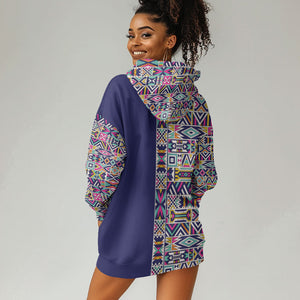 African Ndebele Art Patterns Hoodie Dress Navy Blue Half Style