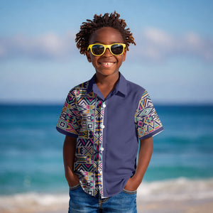 African Ndebele Art Patterns Kid Hawaiian Shirt Navy Blue Half Style