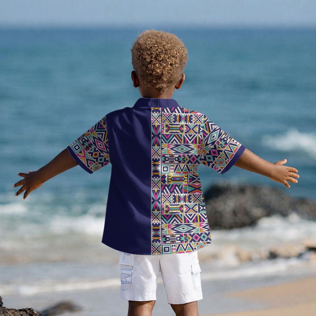 African Ndebele Art Patterns Kid Hawaiian Shirt Navy Blue Half Style