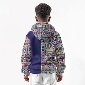 African Ndebele Art Patterns Kid Hoodie Navy Blue Half Style