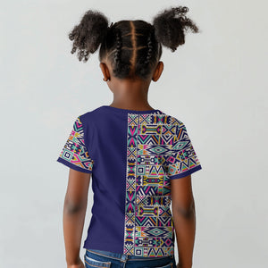 African Ndebele Art Patterns Kid T shirt Navy Blue Half Style
