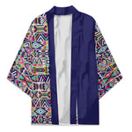 African Ndebele Art Patterns Kimono Navy Blue Half Style