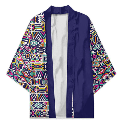 African Ndebele Art Patterns Kimono Navy Blue Half Style