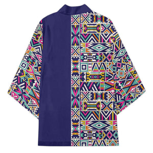 African Ndebele Art Patterns Kimono Navy Blue Half Style