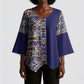 African Ndebele Art Patterns Kimono Sleeve Blouse Navy Blue Half Style