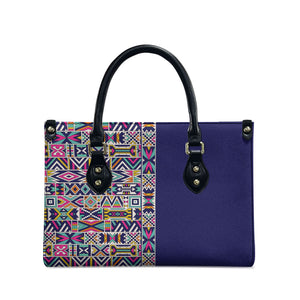 African Ndebele Art Patterns Leather Bag Navy Blue Half Style
